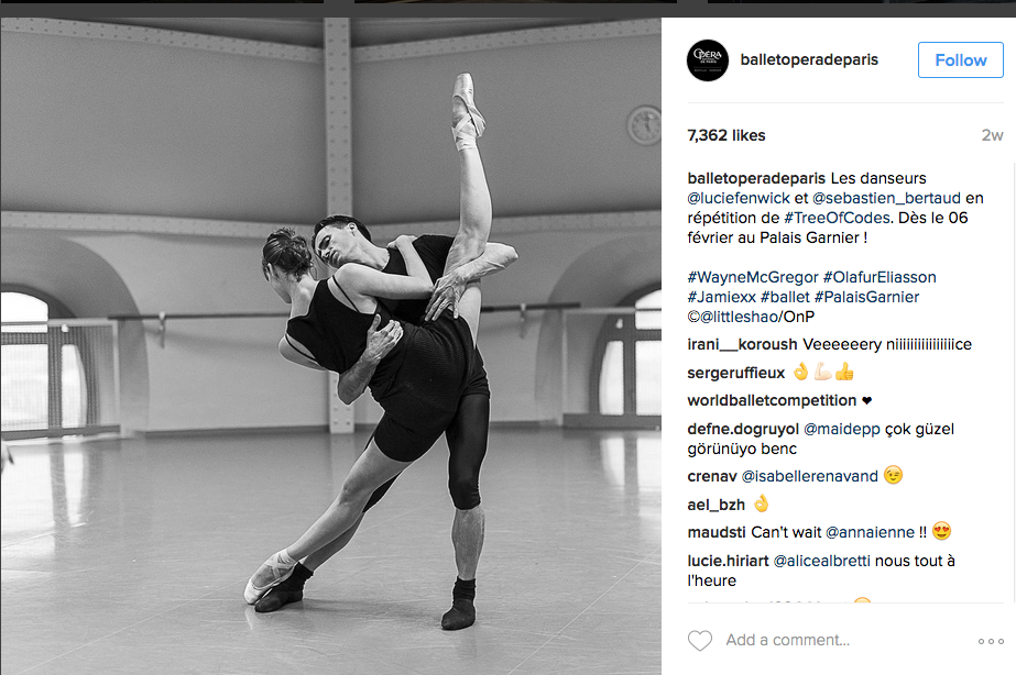 Instagram image of paris city ballet at rehersal