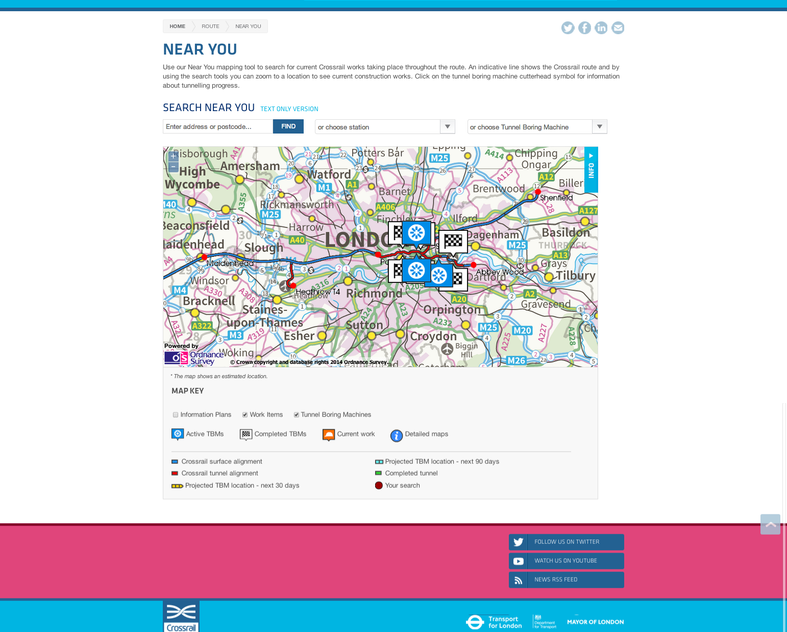 Screenshot of the Crossrail homepage