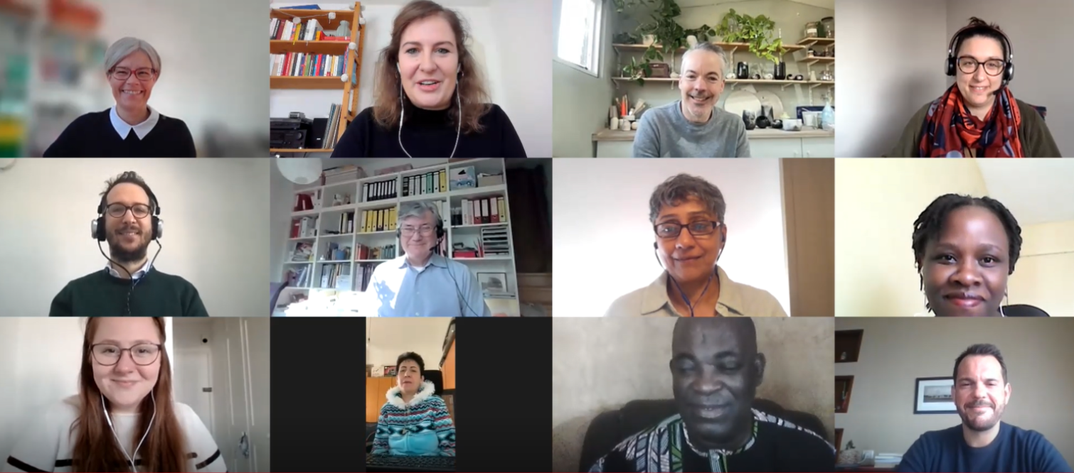 Screenshot of Francesco, Marie, and Ian with other members of the Advisory Board during one of the meetings via Zoom 