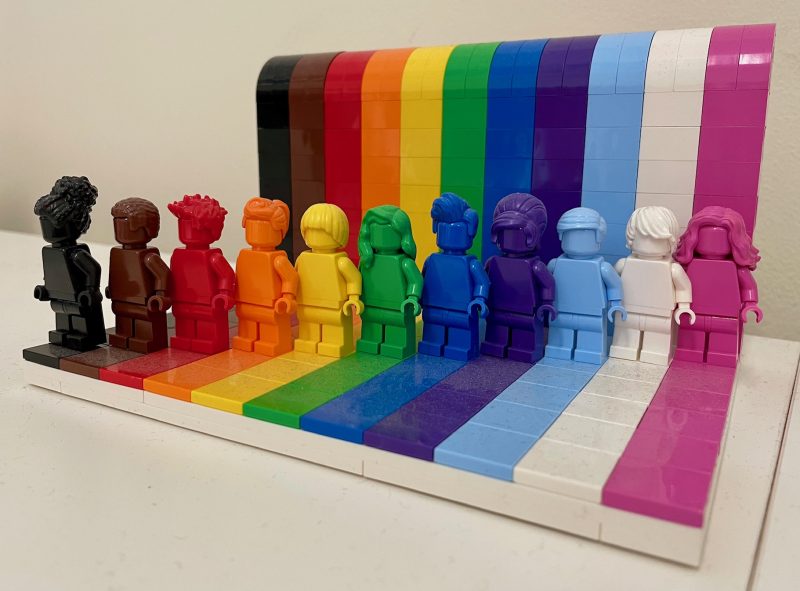 The everyone is awesome Lego set with 10 lego figures, all in different colours
