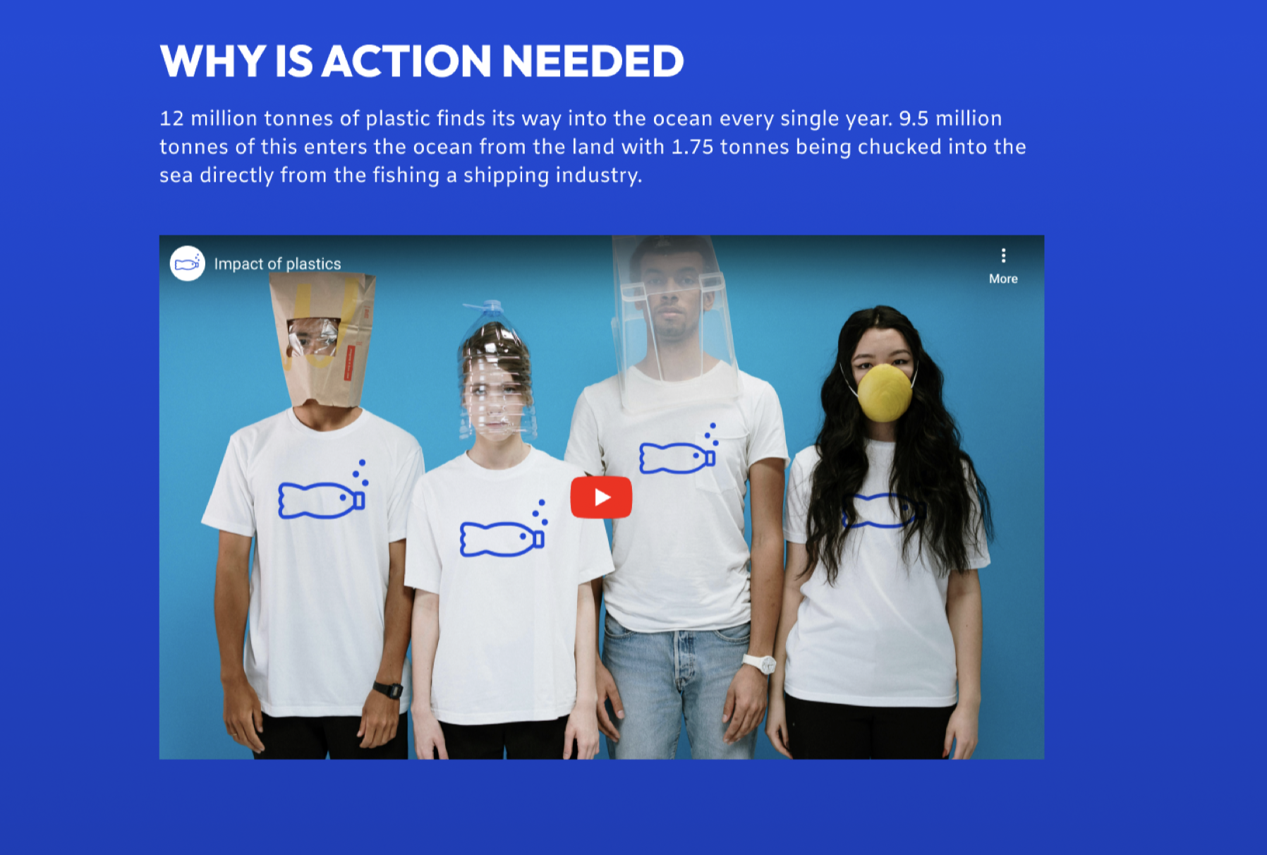 Video section of the homepage, with a heading in uppercase text and an embedded YouTube video.